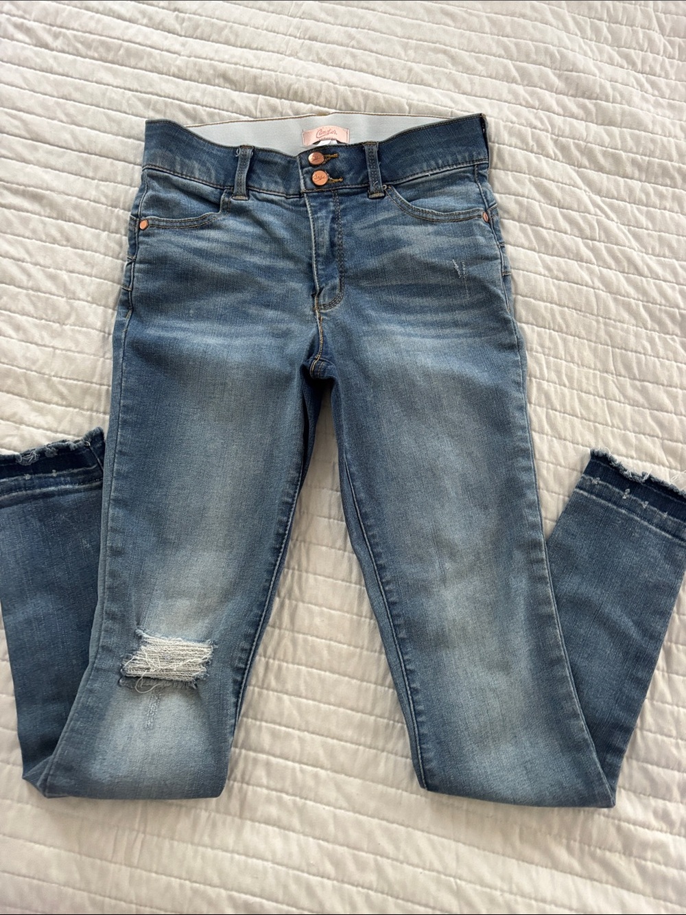 Candie's Blue Washed Skinny Jeans with Distressed Knee